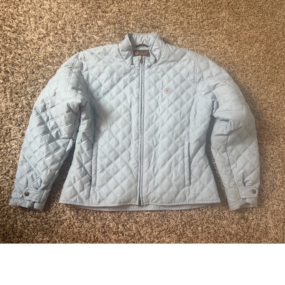Ariat Womens Light Blue Quilted Diamond Stitch Zip Up Jacket Size Large 5235